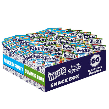 Welch's Fruit Snacks, Mixed Fruit & Summer Fruits Variety Pack, Great for School Lunches, Bulk Pack, Individual Single Serve Bags, 0.8 oz (Pack of 60)