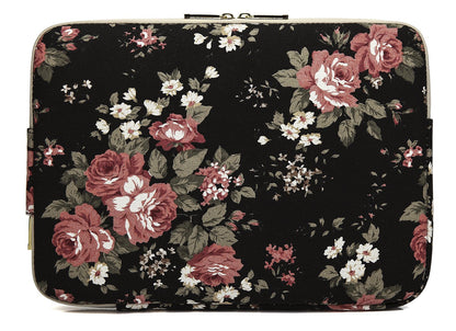 KAYOND Black Chinese Rose Pattern Water-resistant 14 inch Canvas laptop sleeve for 14-14.1 inch HP/Dell/Lenovo/Asus/Acer/Samsung Notebook Computer (14-14.1 Inch, Black C Rose)