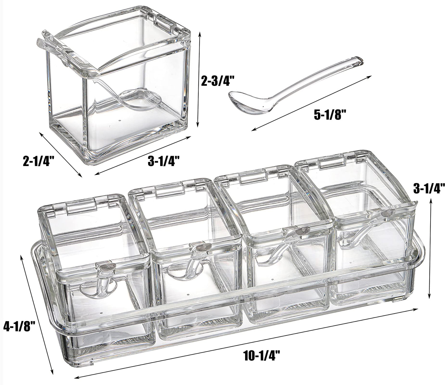 Yesland Clear Seasoning Rack Spice Pots - 4 Piece Storage Container Condiment Jars - Acrylic Seasoning Box, Cruet with Cover and Spoon