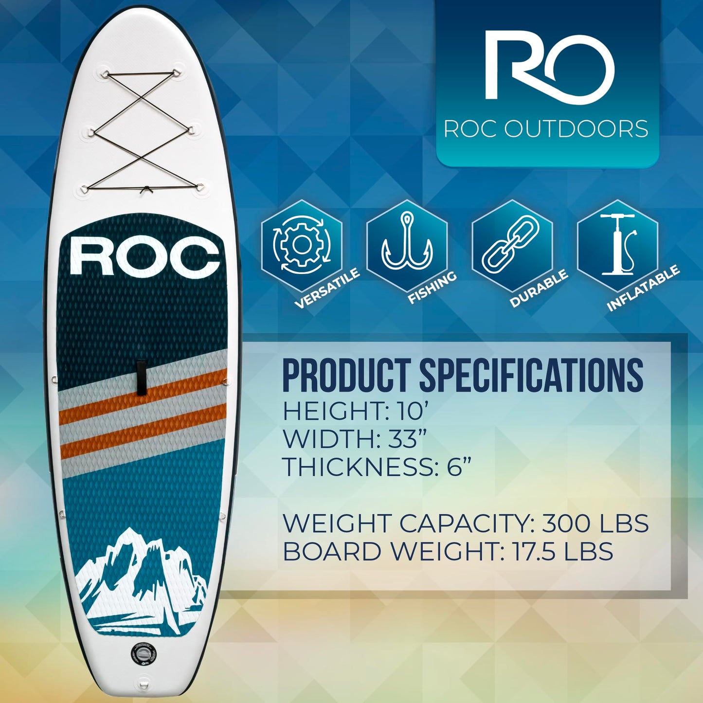 Roc Inflatable Stand Up Paddle Board with Premium SUP Paddle Board Accessories, Wide Stable Design, Non-Slip Comfort Deck for Youth & Adults (Navy)