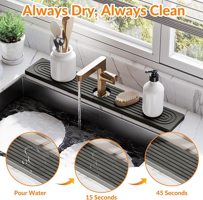 23.6 Inch Stone Faucet Mat for Kitchen Sink Splash Guard, Diatomite Sink
