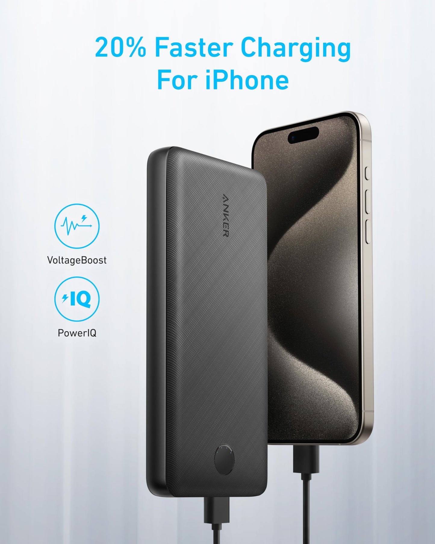 Anker Power Bank, 325 Portable Charger, 20,000mAh Battery Pack with PowerIQ Tech, USB-C Input and Output Ports for iPhone 17/16/15 Series, Samsung Galaxy, AirPods, and More (PowerCore Essential 20K)
