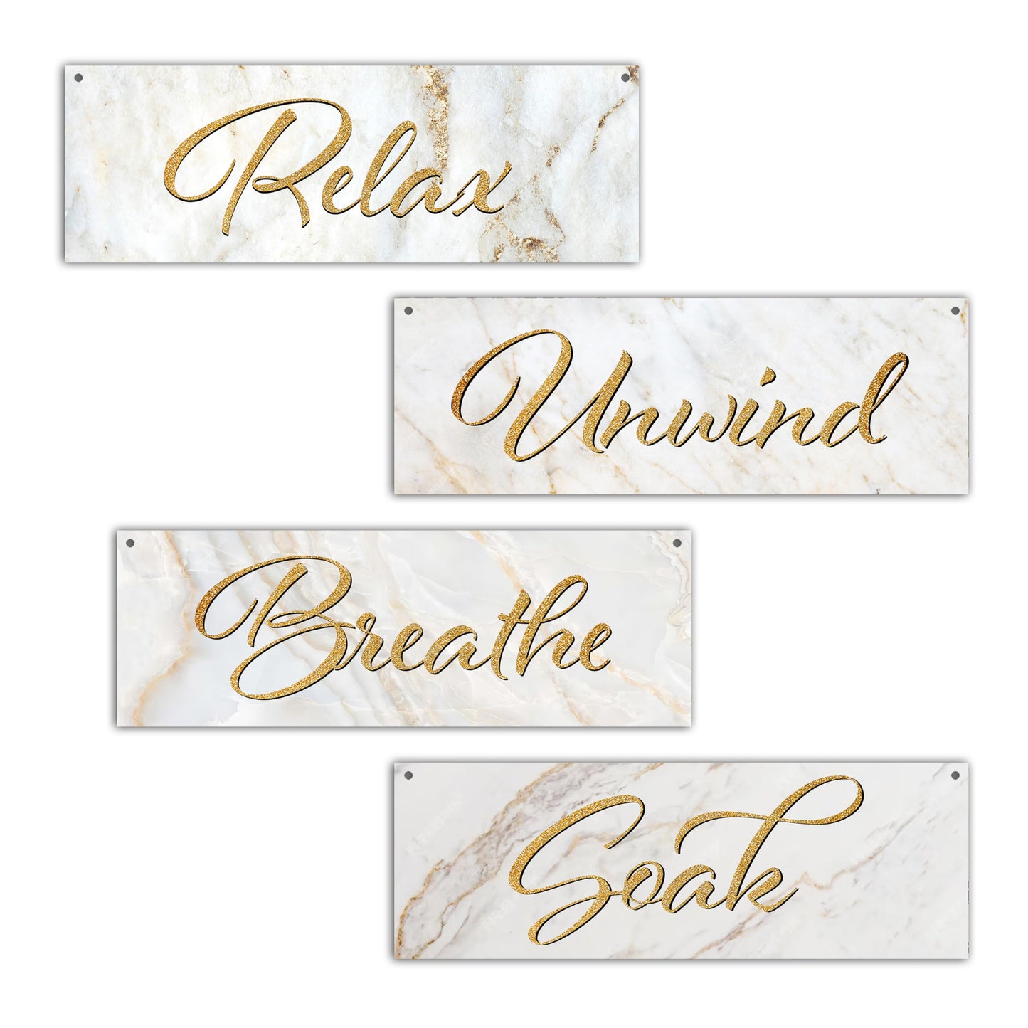 4 Pcs Rustic Marble Style Wall Decor, Soak Relax Unwind Breathe Wooden Hanging Sign, Wall Art For Restroom Farmhouse Decorations, A32