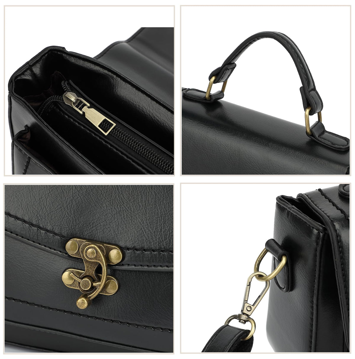 Vintage Crossbody Bags for Women Small PU Leather Satchel Purse Retro College Messenger Bag Top Handle Shoulder Handbag