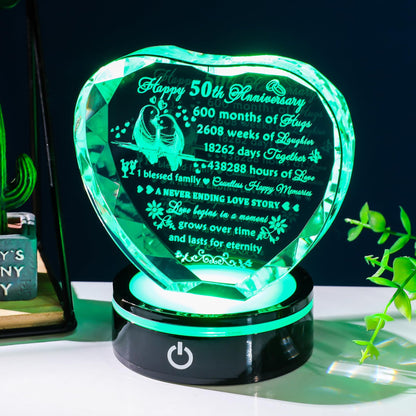 YWHL 50th Wedding Anniversary Crystal Heart Gifts for Parents Couple, Laser Engraved Romantic 50 Year Anniversary Crystal Keepsake Gifts for Wife Husband, 50 Years of Marriage Gift for Her Him
