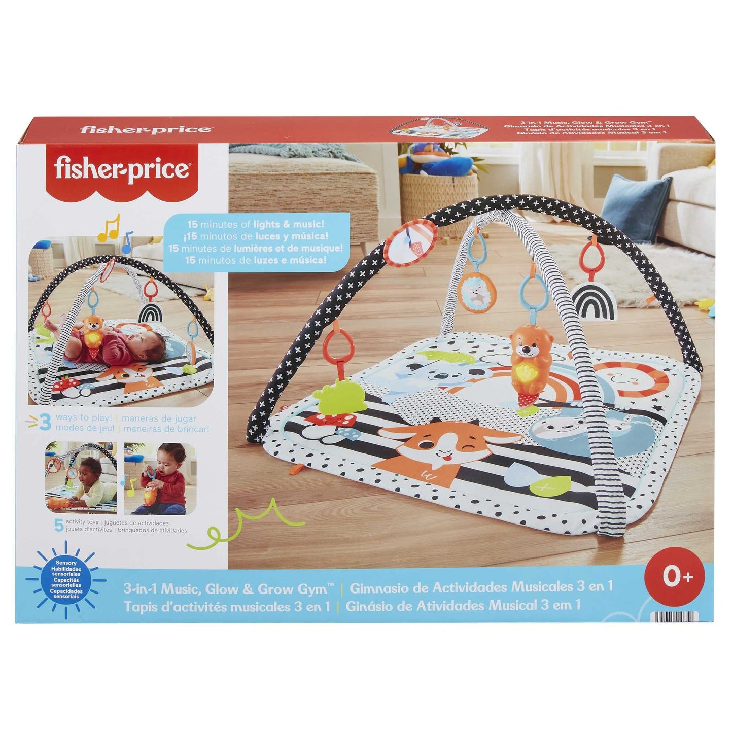 Fisher-Price Glow & Grow Gym Baby Play Mat, Baby Gym Play Mat for Newborn to 3 Year Old with Light Up Musical Otter, Toys and Comfy Baby Mats for Floor Play, Playmats & Floor Gyms Baby Toys, HBP41