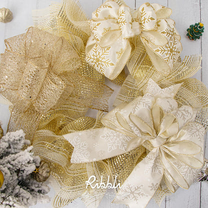 Ribbli Champagne Gold Metallic Mesh Ribbon Champagne Gold Deluxe Foil Christmas Ribbon for Christmas Tree Wreath Swags Wedding Garland 10 inch x 30 feet(10Yard)