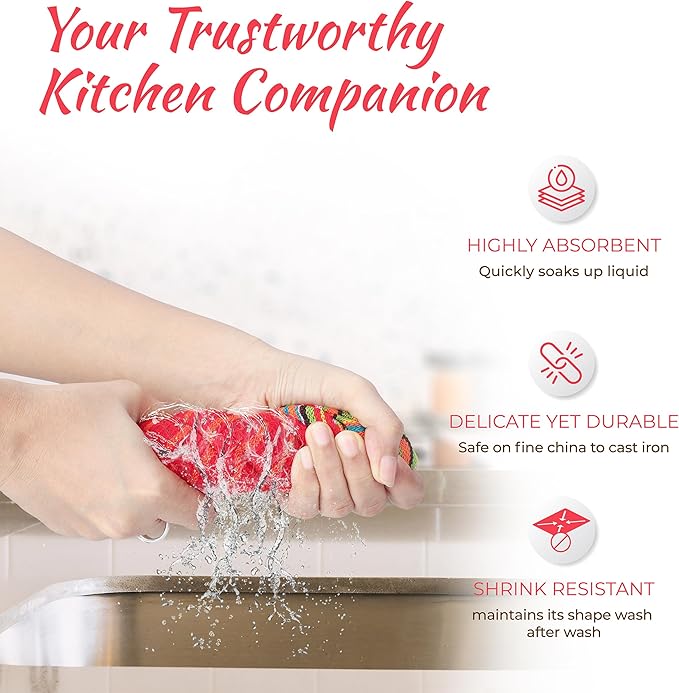 THREAD SPREAD Kitchen Dish Towels, 100% Cotton Salsa Towels, Highly Absorbent