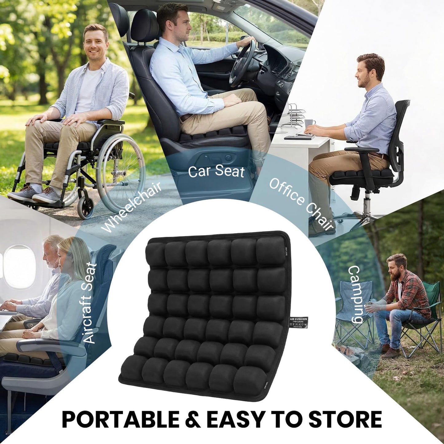 seektik Upgraded Inflatable Travel Seat Cushion for Airplane and Car, Portable Air Cushion for Long Flights, Office Chair and Wheelchair, Pressure Relief Seat Pad for Sitting Comfort