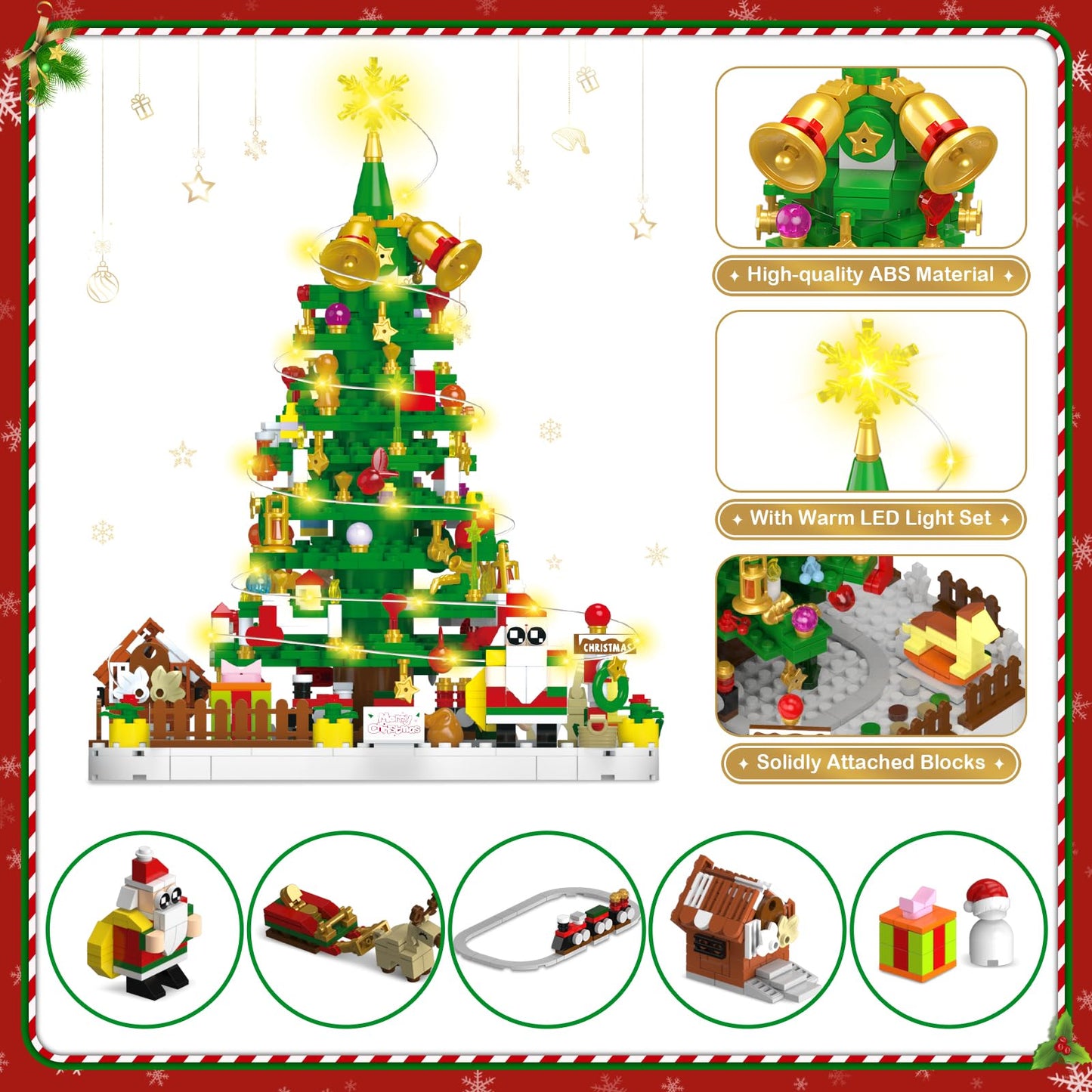 Advent Calendar 2025 Adult, 1088 Pieces Christmas Tree Building Kit with Led Light, 24 Days Christmas Countdown Christmas Tree Building Toy Set, Ideal Xmas Gift Toy for Teen Boy