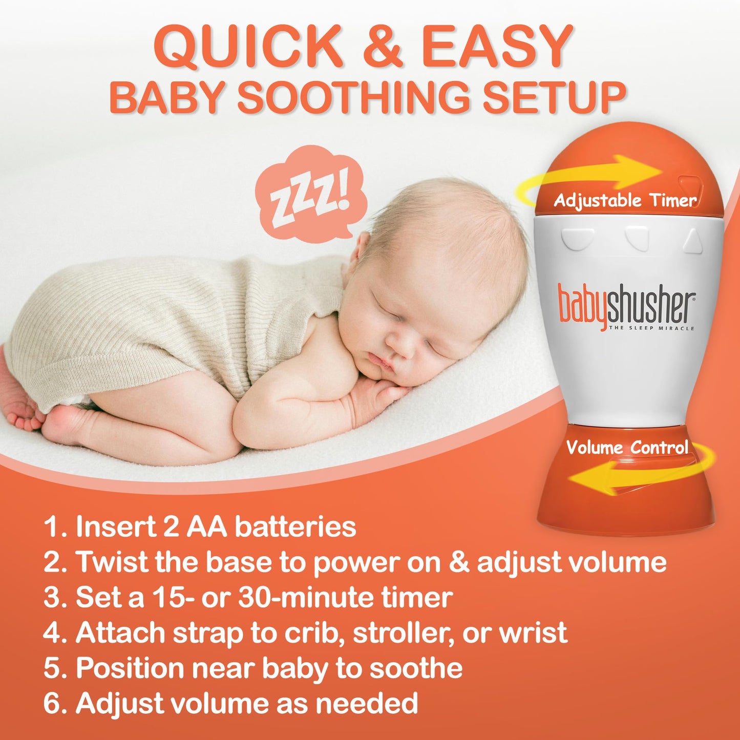 Baby Shusher - The Original Shhh Calming Sound Machine for Baby | Stops Fussy Crying Spells | for Parents, Pediatricians, Photographers | Portable for Travel | 15 or 30 Minute Timer