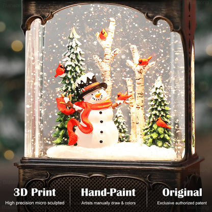 Blansong Snowman Snow Globe Lantern Christmas Decorations Gifts Auto Snowfall Glitter Music Collection Snowman Cardinal Birch Forest with 6H Timer USB/Battery Powered 10.2 inch