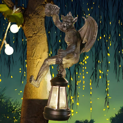 Melnixia Dragon Winged Gargoyle Tree Hugger with Solar Lantern Gothic Lamp Wall Fence Hanger Decor Garden Statue Yard Patio Unique Perfect Present for Women Mom Grandma