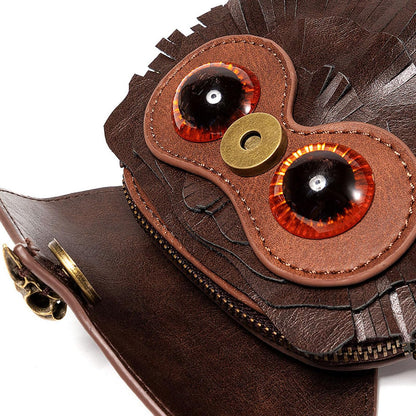 Small Crossbody Bag Shoulder Purse Leather Belt Pouch Travel Phone Holder Punk Medieval Vintage Festival Costume Accessory (Owl)