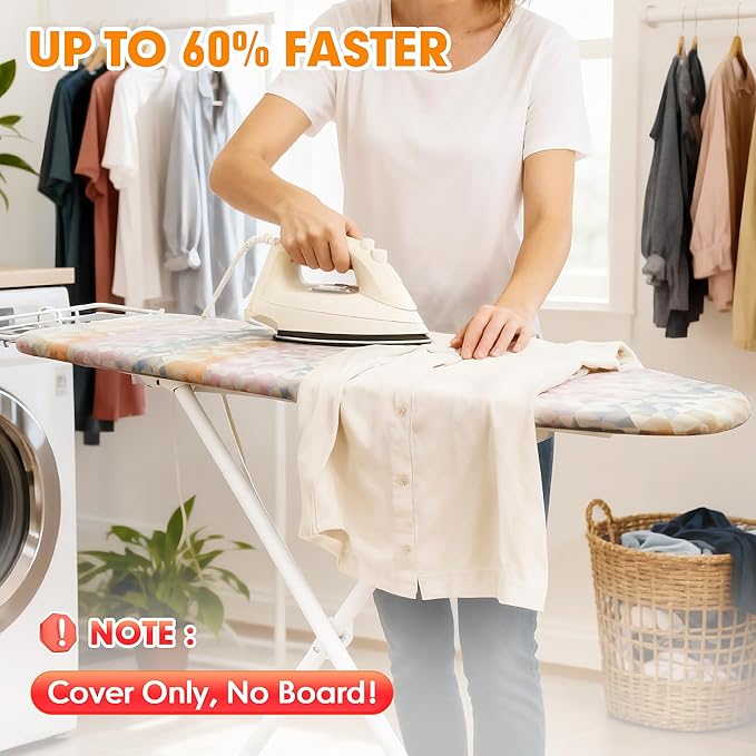 Ironing Board Cover and Pad, 15x54 Standard Size Thick Iron Padding, Scorch &