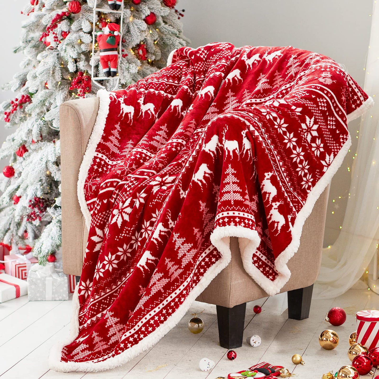 Touchat Red Sherpa Christmas Throw Blanket, Fuzzy Fluffy Soft Cozy Blanket, Fleece Flannel Plush Microfiber Blanket for Couch Bed Sofa (50" X 60", Red Reindeer)