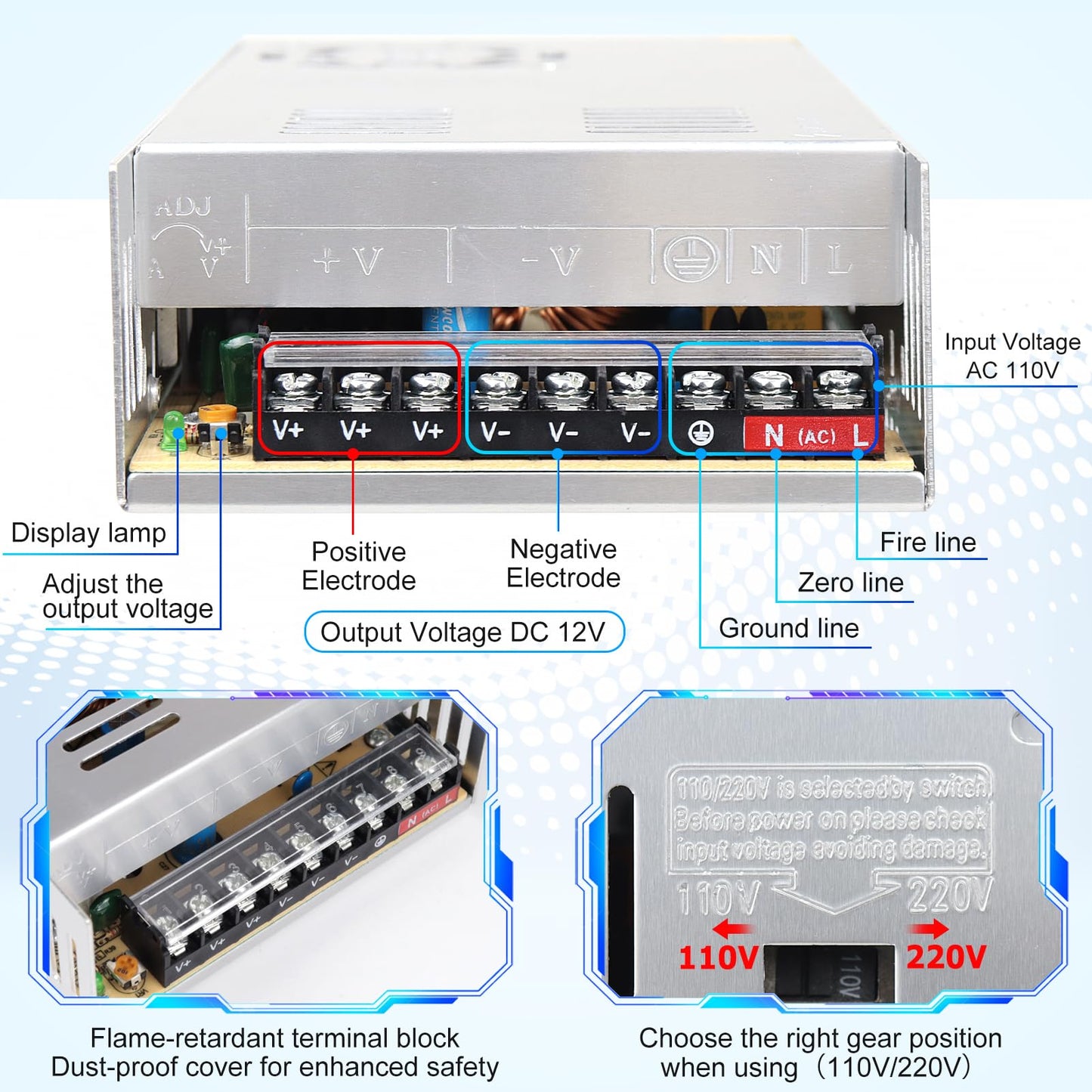 inShareplus 12V 30A 360W, DC Universal Regulated Switching Power Supply, Converter AC 110/220V to DC 12 Volt LED Driver, Transformer, Adapter for LED Strip Light, 3D Printer, Radio, Computer Project
