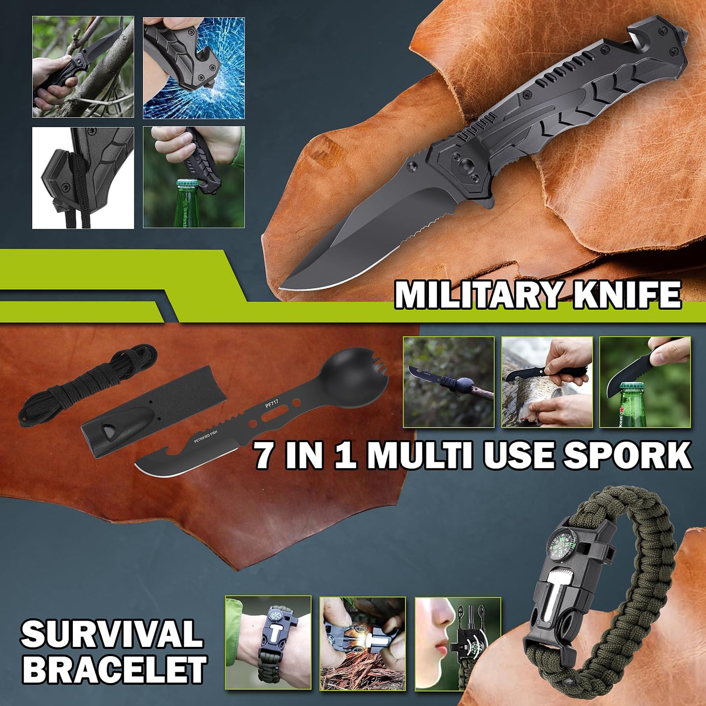 Survival Kit 17 in 1, Survival Gear and Supplies for Adult Teen Men, Survival Case, 2025 Xmas Holiday Surprise Gift for Fishing Hunting Camping Outdoor Adventure Gifts for Men Christmas