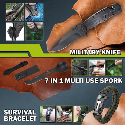 Survival Kit 17 in 1, Survival Gear and Supplies for Adult Teen Men, Survival Case, 2025 Xmas Holiday Surprise Gift for Fishing Hunting Camping Outdoor Adventure Gifts for Men Christmas