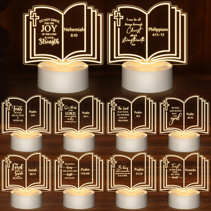 VIHOSE 10 Sets Mother's Day Christian Gift Bulk for Women Religious Inspirational Acrylic Nightlight LED with Engraved Bible Verse Sayings for Wife Clergy Church Baptism(Faith Words)
