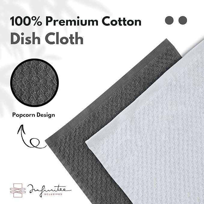 Infinitee Xclusives Premium Dish Cloth 100% Cotton 12 x 12 Inches |Pack of 4|