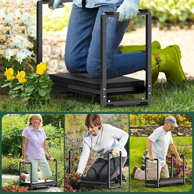 FLINTER 10.2" Wider Garden Kneeler and Seat, Heavy Duty Thick Gardening Bench for Kneeling and Seat - Garden Kneelers for Seniors, Gardening Stools for Women, Grandparents, Gardeners, Black