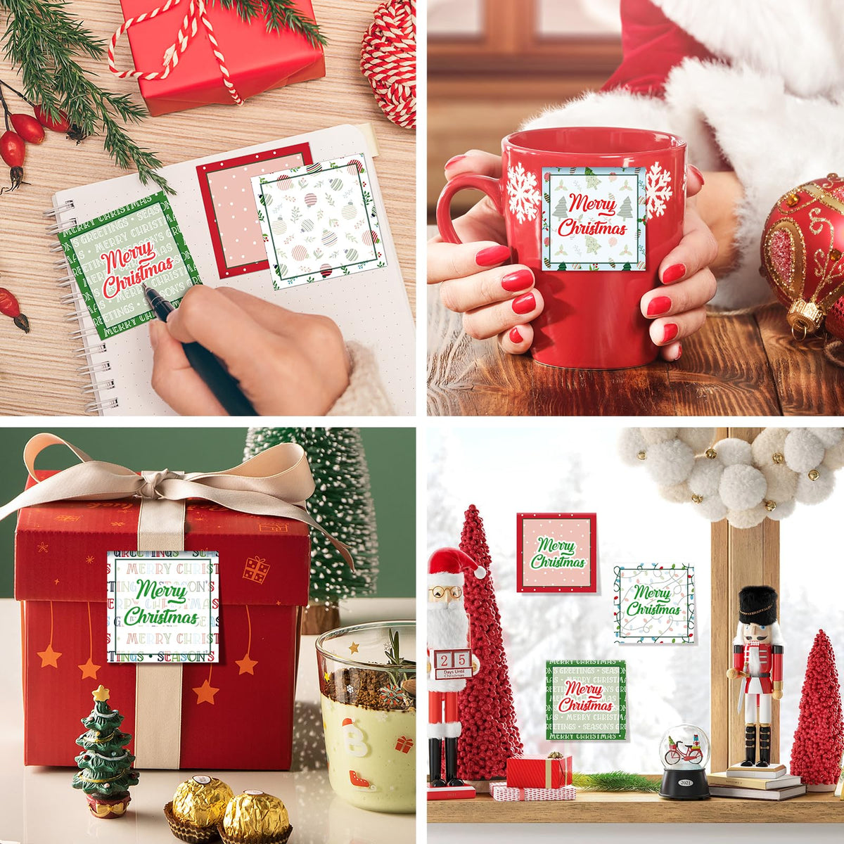9 Pieces Christmas Sticky Note Self-Adhesive Merry Christmas Note Pads with Christmas Tree Christmas Lights Balloon Memo Notes for Xmas School Office Home Supplies Students Teachers Present