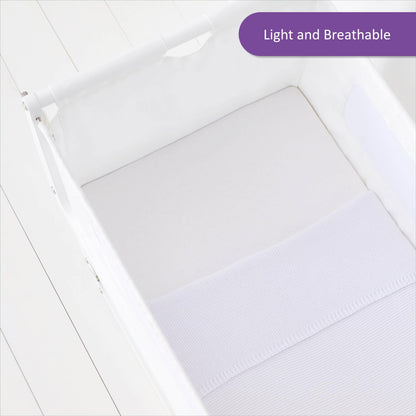 2 Pack Crib Fitted Sheets 44 x 80cm – White – Light, Breathable & Luxurious Jersey Cotton Made to Last & Designed to Fit SnüzPod Bedside Cribs