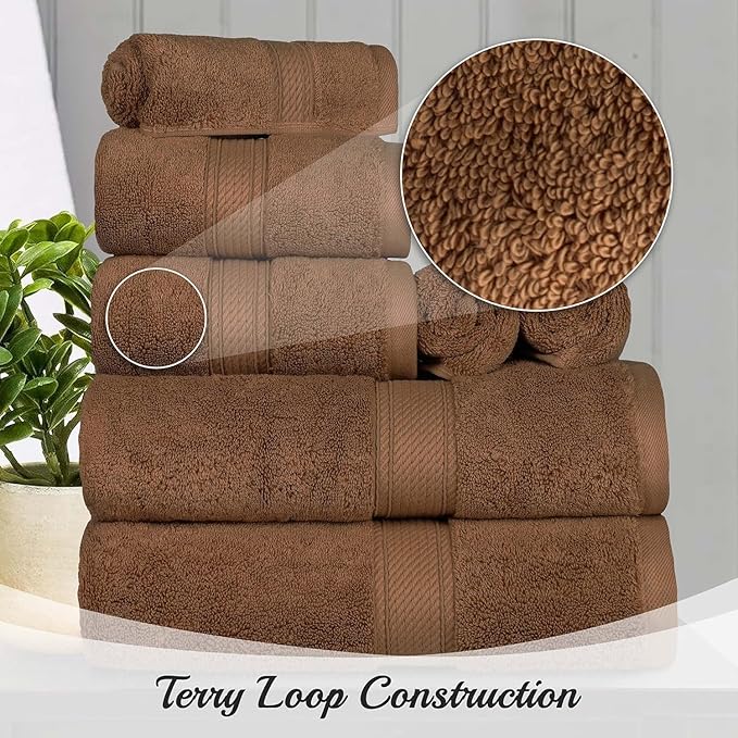 Superior Egyptian Cotton Solid Towel Set, Washcloths 13” x 13”, Hand Towels 20”