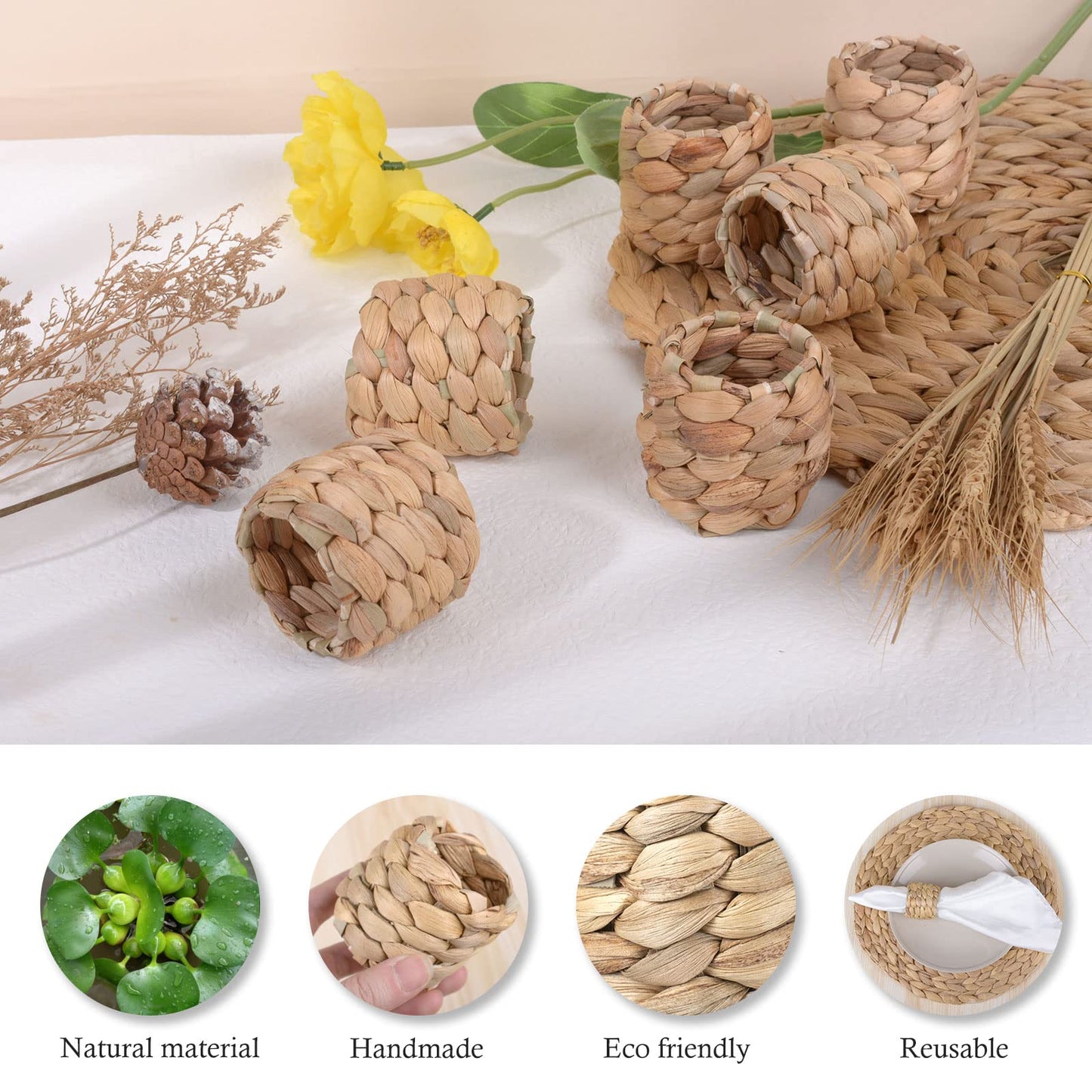 APTWOW Rustic Napkin Rings Set of 12, Hand-Woven Farmhouse Fall Napkin Rings, Holiday Party, Christmas, New Year Eve, Thanksgiving Dinnerware, Easter Napkins Rings