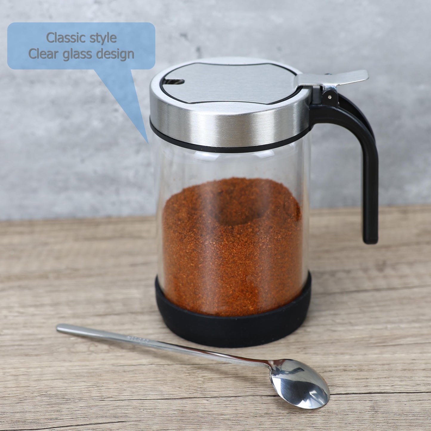 EIKS Clear Glass Condiment Jars with Lids and Spoons for Serving & Storing Seasoning Salt Sugar Spice Pepper, Working in Home Kitchen Coffee Restaurant, Container Capacity 450ml/14.5oz
