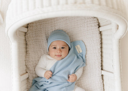 Bleu La La Baby Gift Set - Organic Cotton Newborn Blanket Essentials, Thoughtful Baby Shower & New Baby Gift for Boys & Girls (Luxe - Sky Blue)