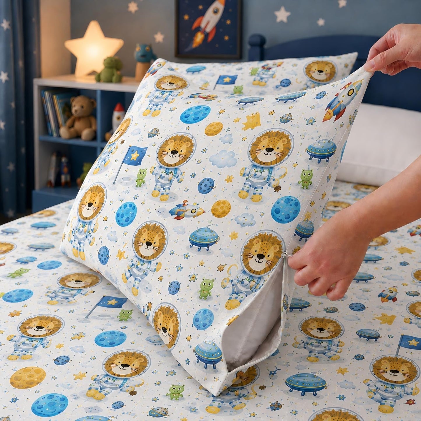 YIYEA 100% Cotton Kids Sheets, Ultra Soft Cozy Cute Bed Sheets Set for Girls, Boys, Teens, 16" Deep Pocket, 3PC, Twin