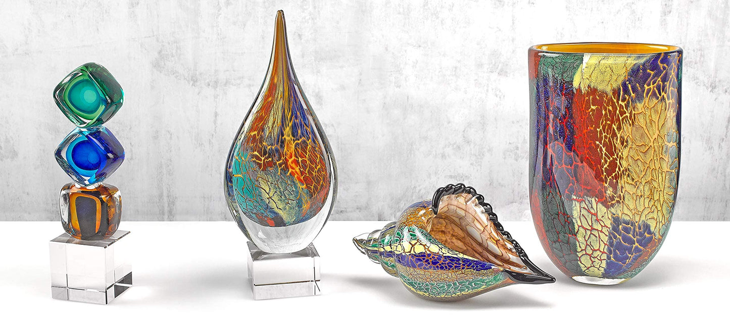 Badash Firestorm Murano-Style Art Glass Teardrop Sculpture Decor, 11 Inch