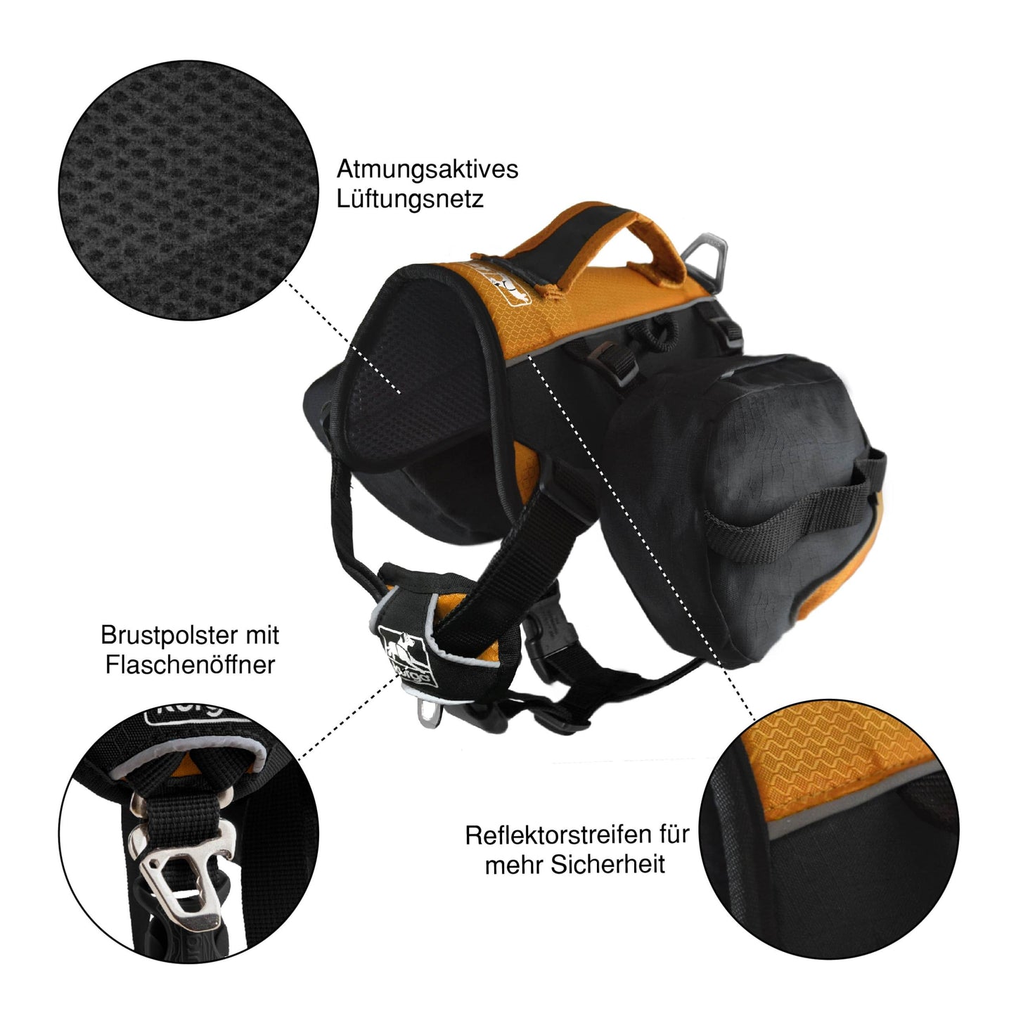 Kurgo Baxter Dog Backpack, Hiking Pack for Dogs, Lightweight, Reflective, Black/Orange