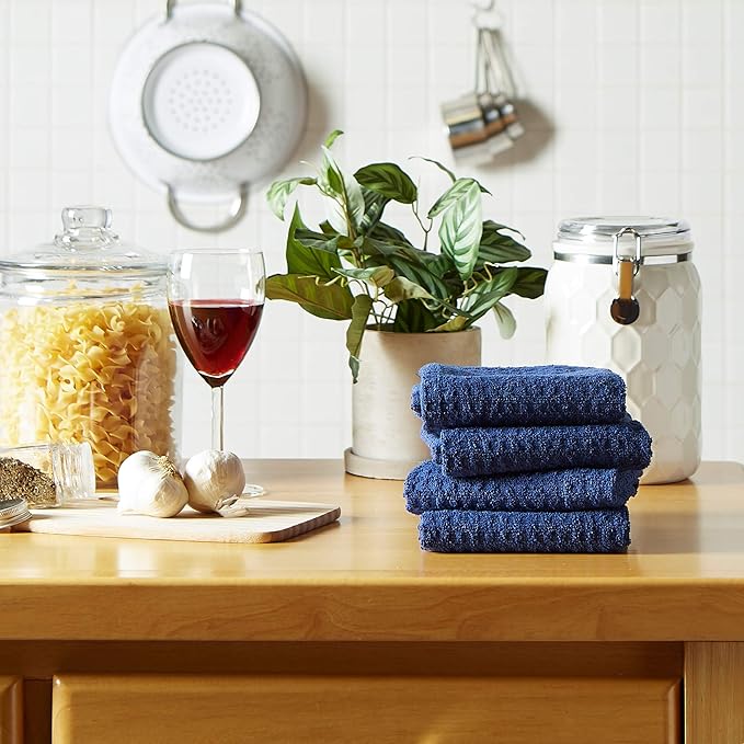 DII Basic Terry Collection Waffle Dishtowel Set, Solid Nautical Blue, 4 Piece