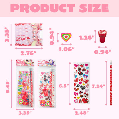 JOYIN 24packs Valentines Day Stationery Gifts, 96pcs Party Favor with Pencil, Erasers, Notebook & Bags for Kids School Classroom Exchange Supplies