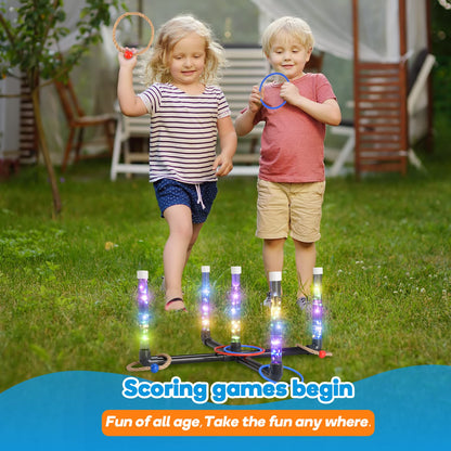 Outdoor Games for Kids 3-12: FunforFun! LED Ring Toss Game with 18 Rings Boys Girls Toys Age 5 6 7 8 9 Yard Games for Family Outside Toys for 10 11 12 13 14 Years Old Boys Gifts for Kid Age 8-12