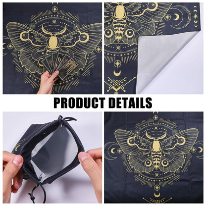 GLOBLELAND 30" Golden Moth Divination Tarot Cloth and Cards Bag Insect Moons Thick Velvet Fabric Tablecloth Mat with Classic Tarot Card Storage Pouch for Wiccan Room Beginner