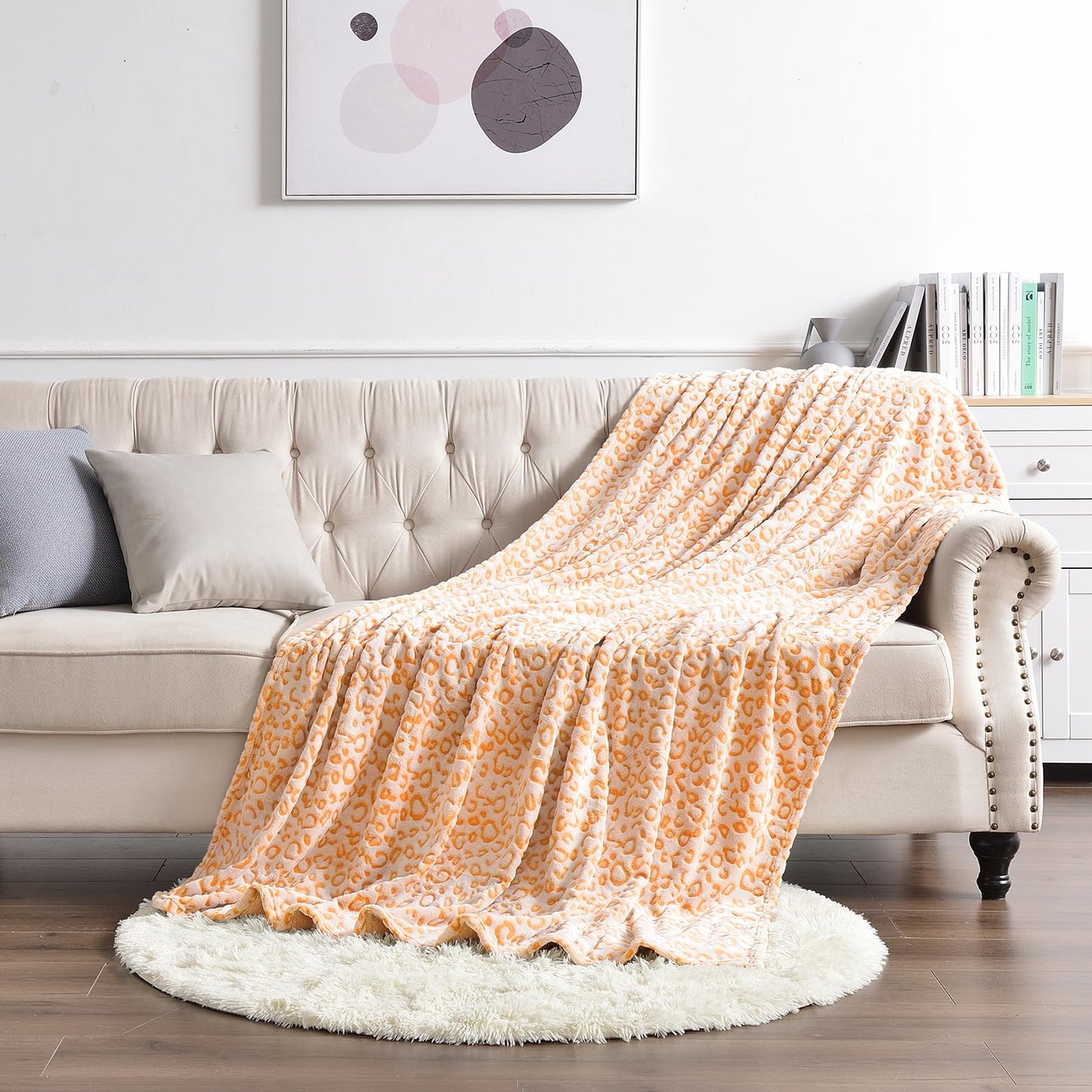 PLEASANT BOULEVARD | Leopard Throw Blanket Fleece, Premium Lightweight Cozy Warm Plush Microfiber Bedspread for Couch Sofa and Bed (Orange, Throw (50 x 60 inches))