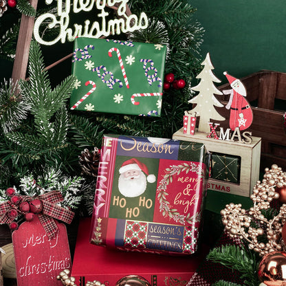 RUSPEPA Reversible Wrapping Paper Roll - Mini Roll - Christmas Santa Claus, Snowman and Candy Cane Pattern Great for Christmas, Party, Holiday - 17.5 Inches X 32.8 Feet