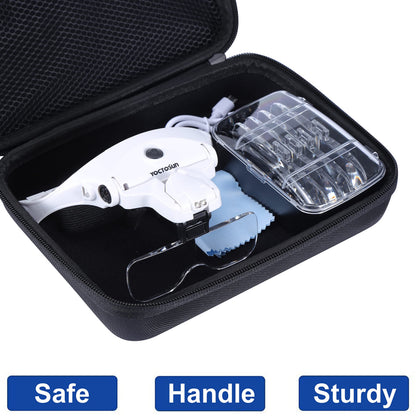 YOCTOSUN Storage Case for Magnifying Glasses, 7 x 9 x 2.7 inches Carrying Case with Handle for Hands Free Headband Lighted Magnifier, Great Travel Case for LED Head Magnifying Glass