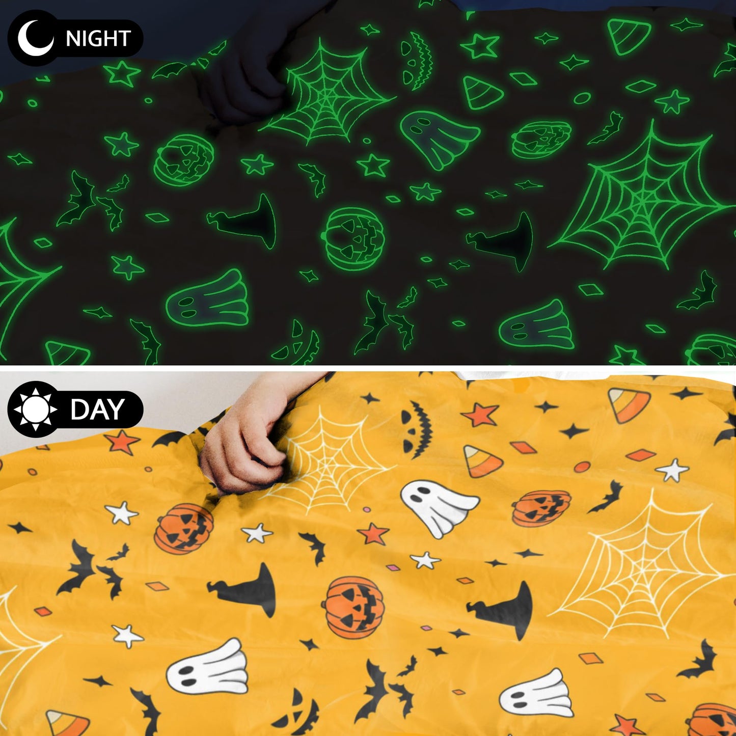 Halloween Blanket Glow in The Dark Spider Webs Pumpkin Ghost Bat Halloween Decorations Ultra Plush Soft Throw Blanket for Kids to Party Gifts Sofa Bed Living Room 50"X60"