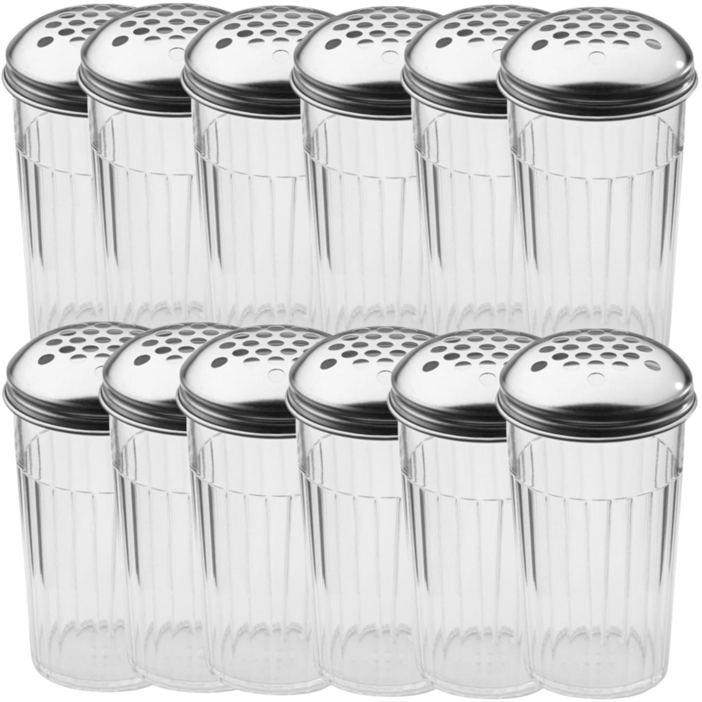 12-Ounce Plastic Parmesan Cheese Shaker/Red Pepper Shaker with 1/4" Large Holes Stainless Steel Lid, Clear Plastic suger/spice dispenser Lids, By Geex Depot US. (360ml) (1) (12)