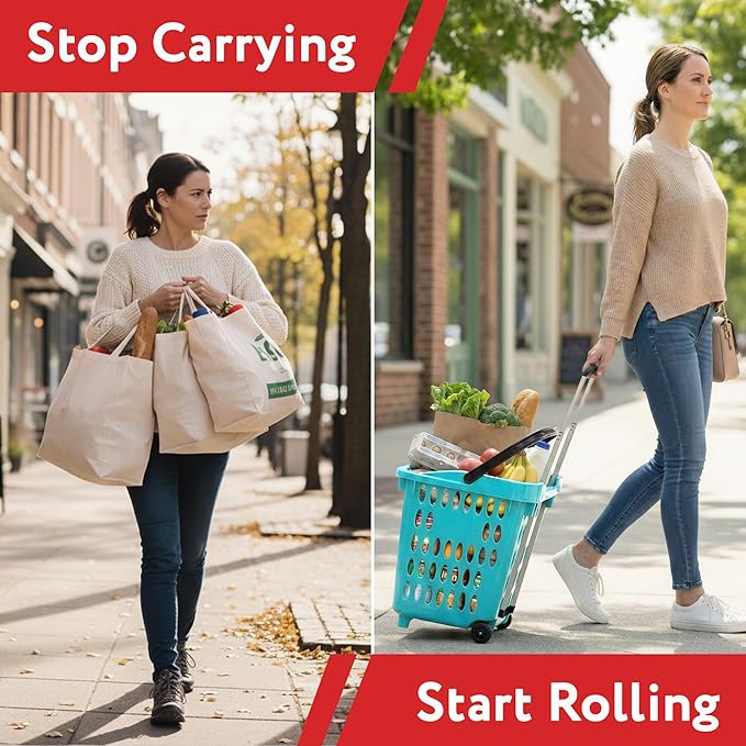 dbest products Bigger GoCart Grocery Cart Rolling Shopping Laundry Basket on