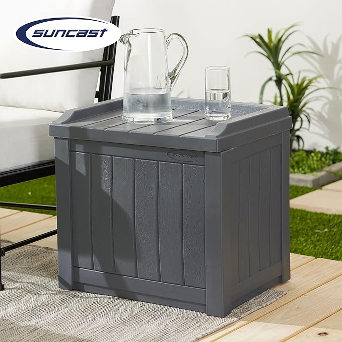 Suncast Small Deck Box Storage w/ Bench Seat for Indoor & Outdoor Use, 22 Gal., Cyberspace