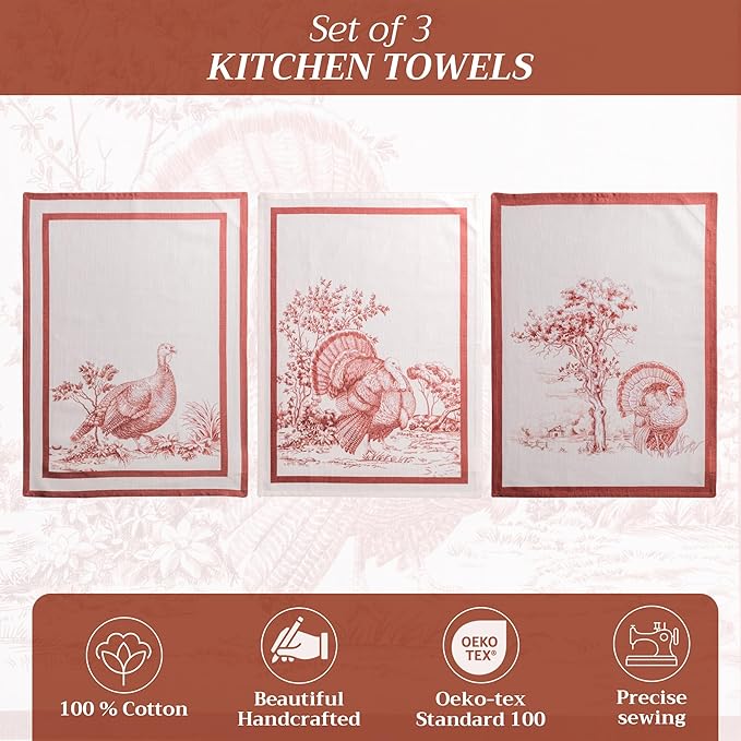 Maison d' Hermine Kitchen Towels Set of 3 100% Cotton 20" x 27.5" Reusable
