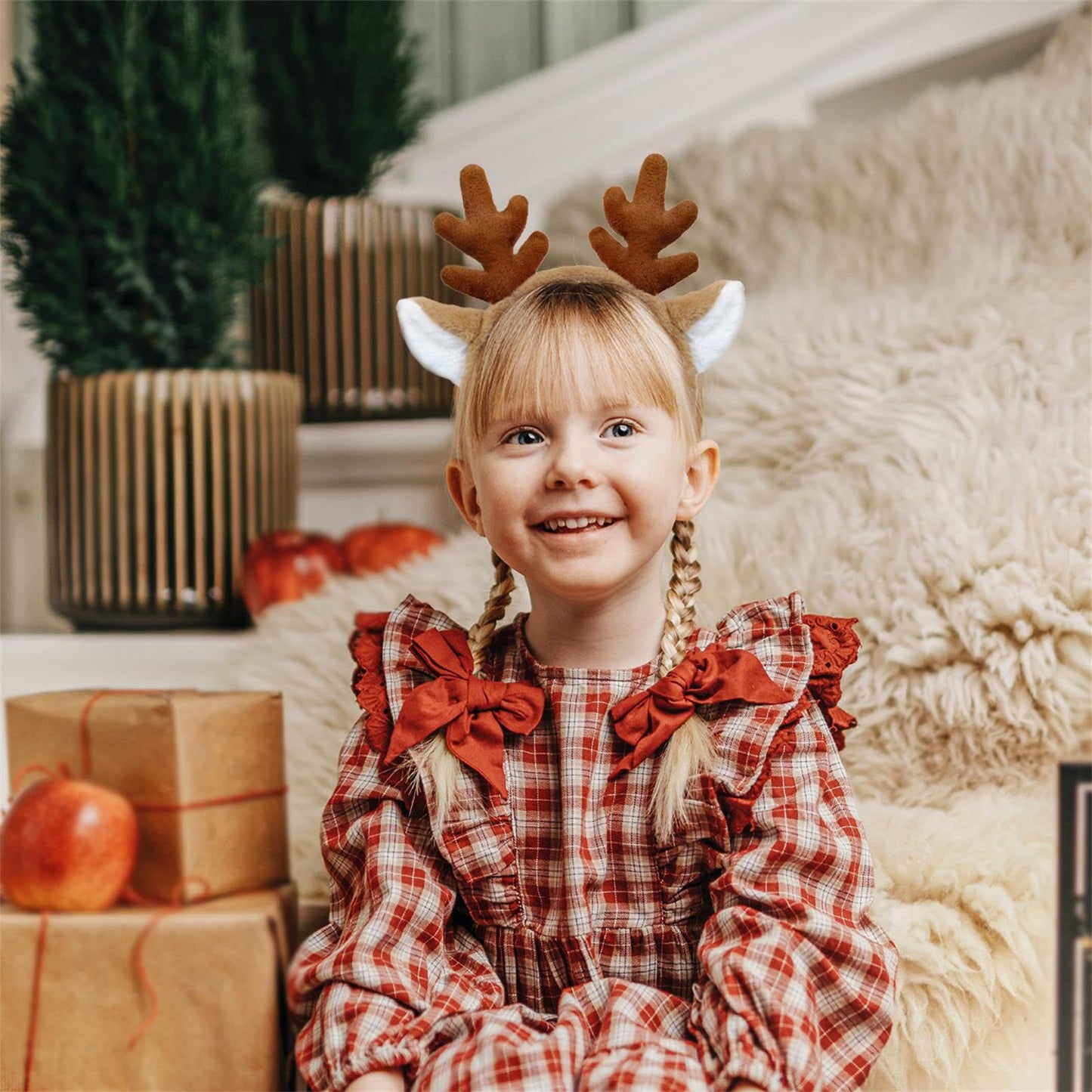 SIOTMERA Reindeer Antlers Headband Fluffy Animal Deer Ears Hairband Party Trips Cosplay Costume Washing for Christmas Halloween suitable for adults