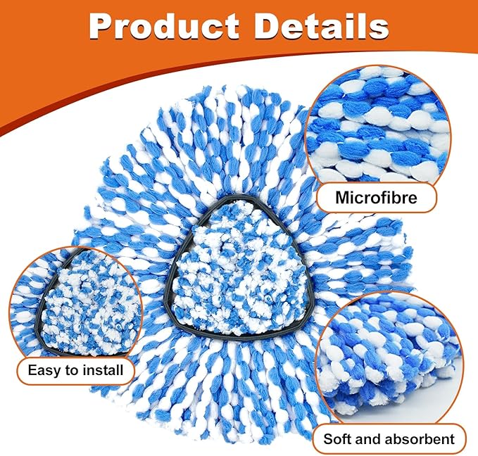 2 Microfiber Mop Head Refills and 2 Chenille Mop Pads, 1 Upgrade Scrub Brush 1