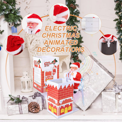 Gfilay Electric Chimney Climbing Santa Claus Music Toys, Desktop Ornament Novelty Climbing Santa Toy Moves Up and Down, Animated Christmas Decoration, Xmas Gifts